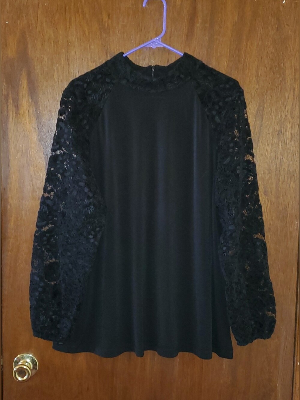 NWOT Susan Graver Liquid Knit Mock Neck Top Lace Sleeves Sz 1x